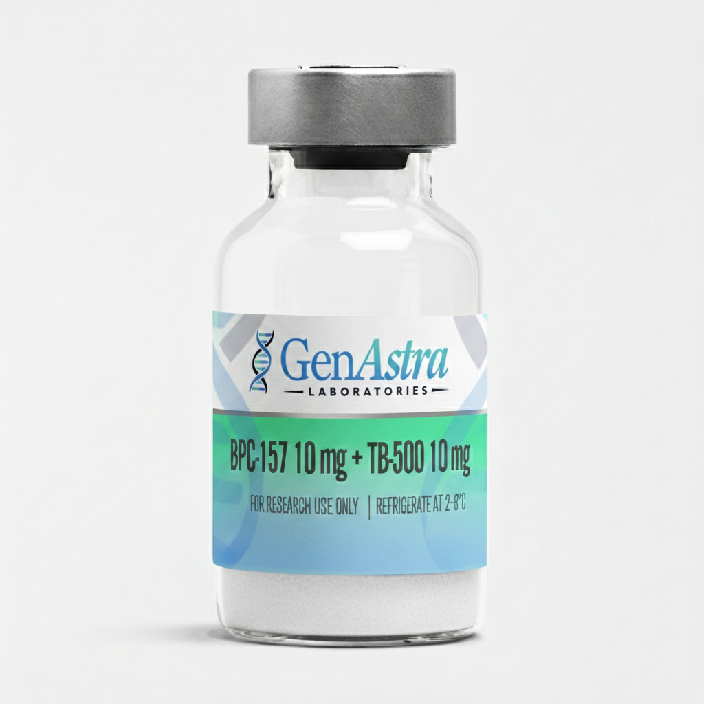 Okanagan Peptides BPC-157 TB-500 5mg vial with blue cap.