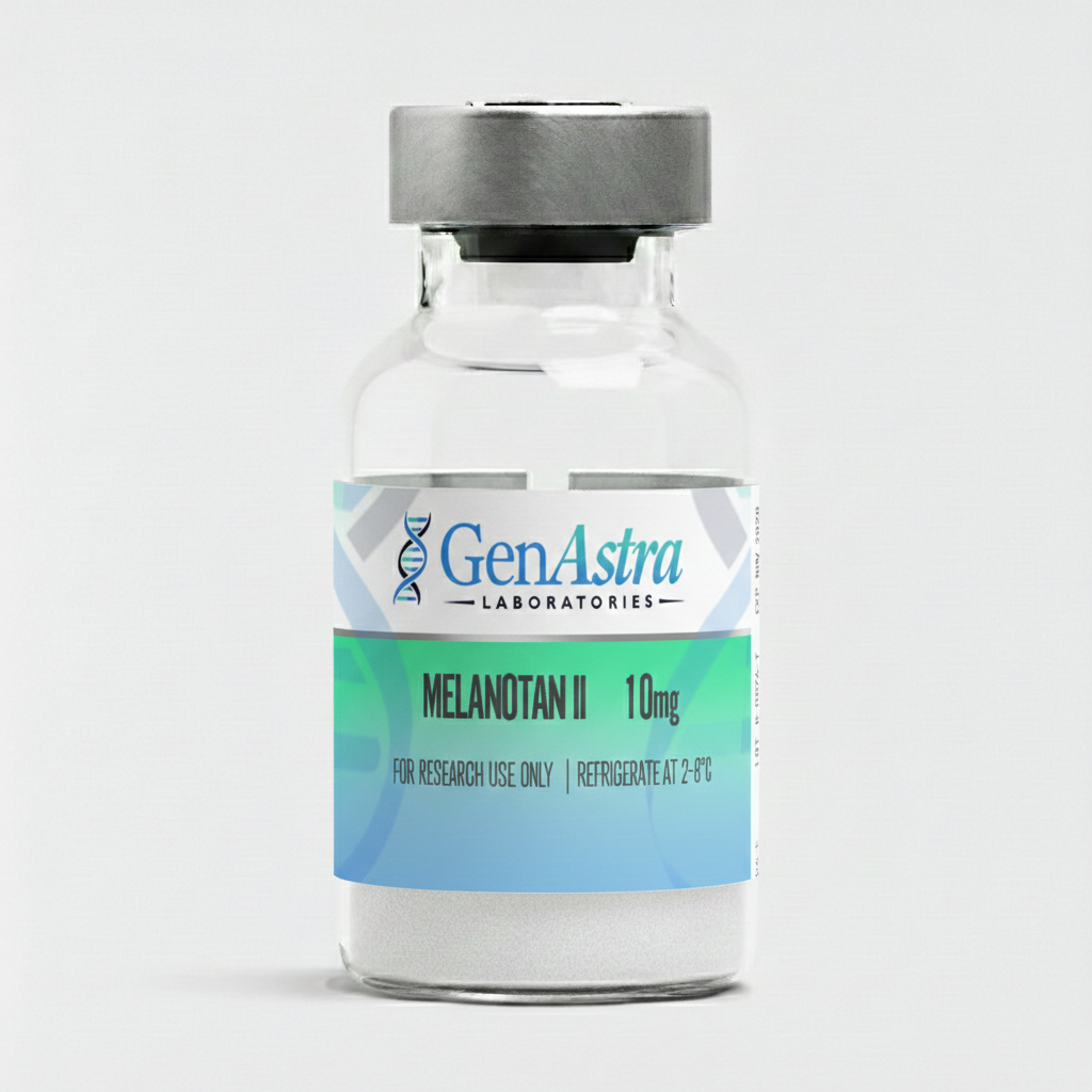 Melanotan II 10mg vial by Okanagan Peptides with label details.
