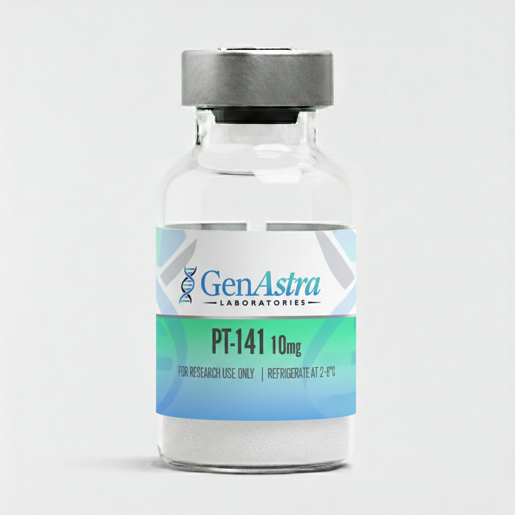 Okanagan Peptides PT-141 10mg vial with over 99% purity for research use.