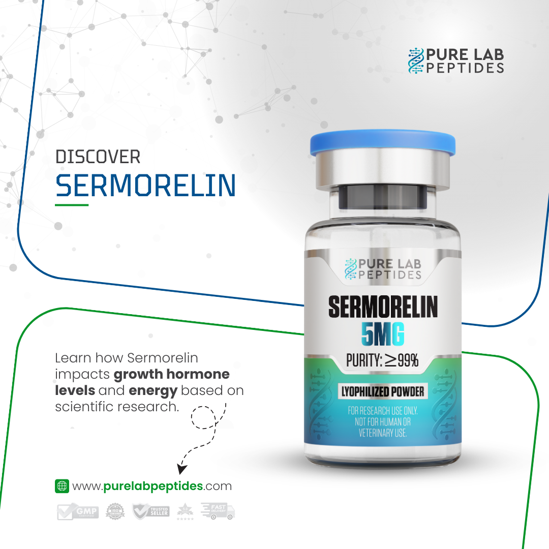 Sermorelin_3 Okanogan Peptides Sermorelin 5 mg lyophilized powder vial with blue cap, research use only
