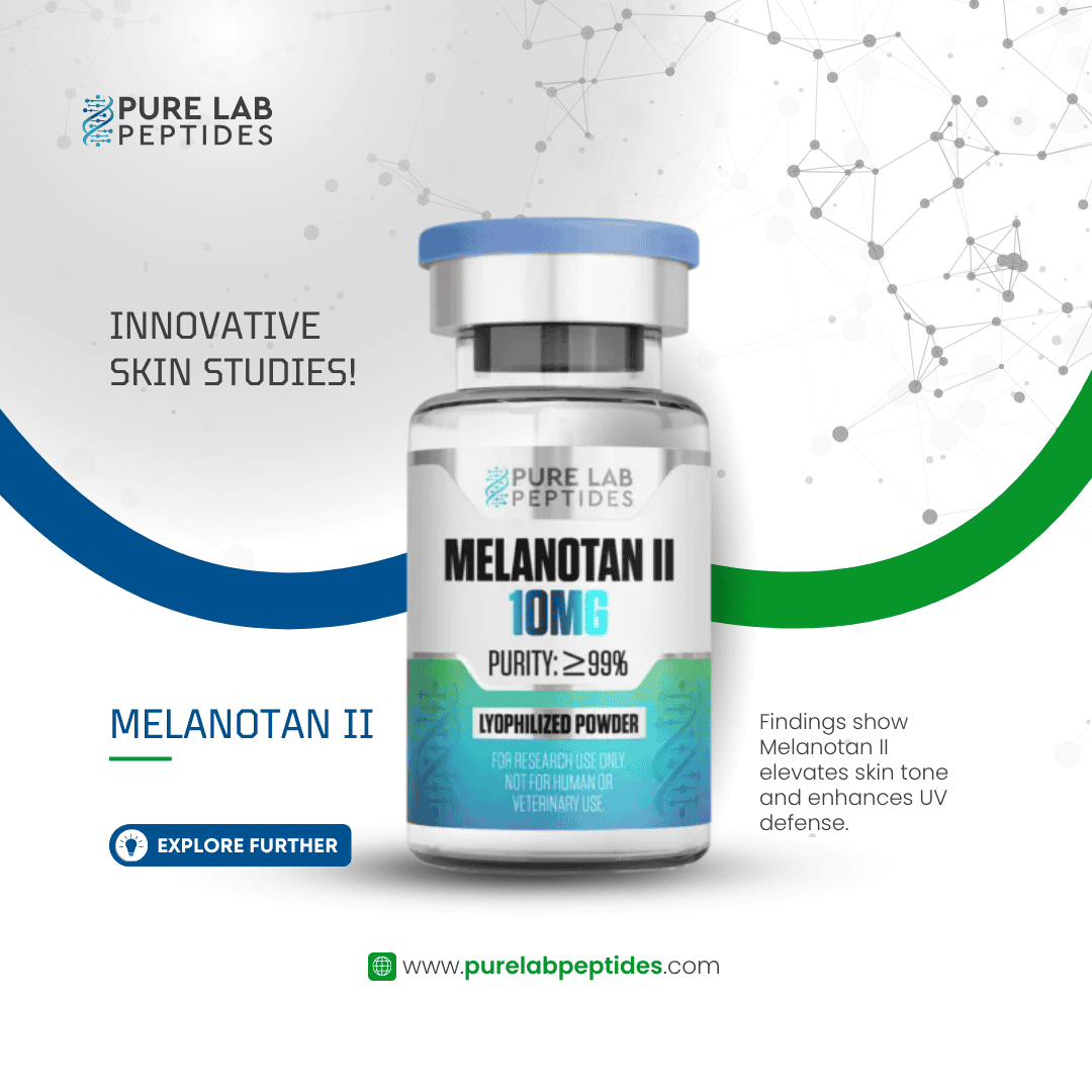 Melanotan_II_10mg_7 Okanogan Peptides Melanotan II 10 mg lyophilized powder vial, blue cap, purity ≥99%, research use only