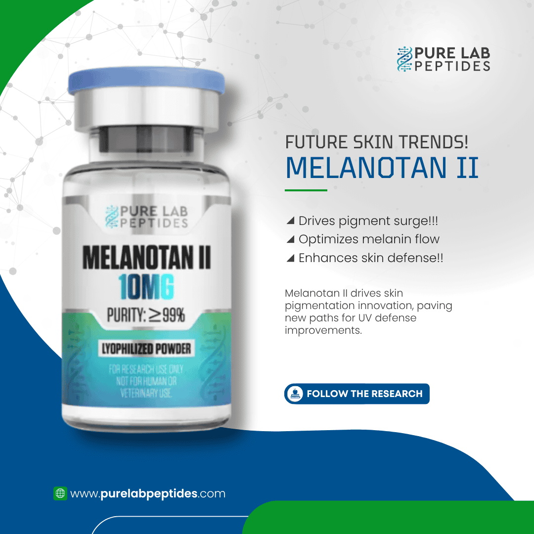 Melanotan_II_10mg_9 Okanogan Peptides Melanotan II 10 mg lyophilized powder vial, clear glass with blue cap, research use only